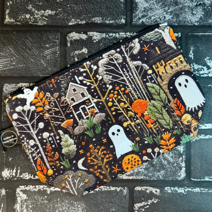 Embroidered Ghost Zipped Project Bag - Small/Sock Size