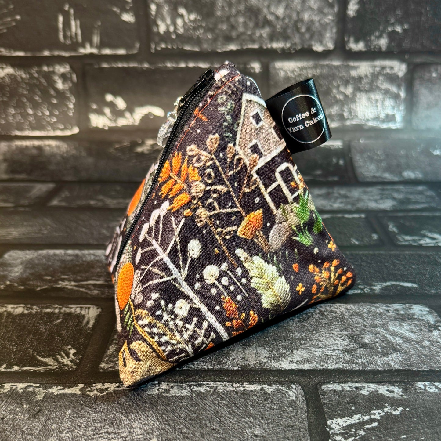 Embroidered Ghost Zipped Fabric Pyramid Notions Pouch