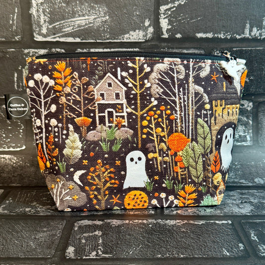 Embroidered Ghost Zipped Project Bag - Small/Sock Size