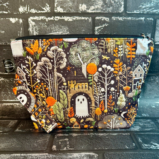 Embroidered Ghost Zipped Project Bag - Large Size