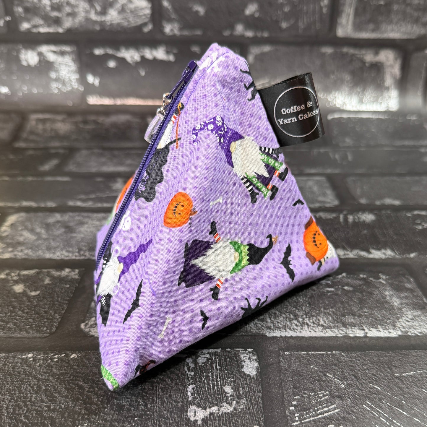 Gnome-ster Mash Halloween Gnomes Zipped Fabric Pyramid Notions Pouch