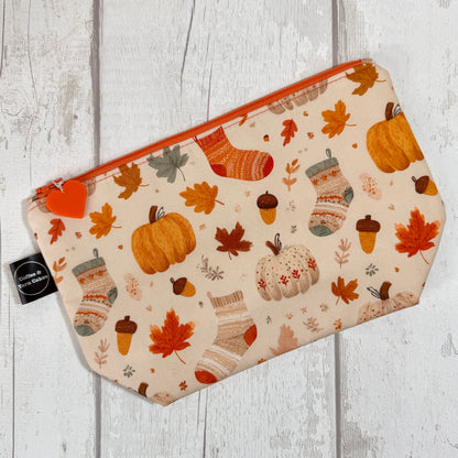 Pumpkin Sock Latte Zipped Project Bag - Small/Sock Size