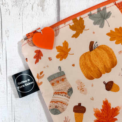 Pumpkin Sock Latte Zipped Project Bag - Small/Sock Size
