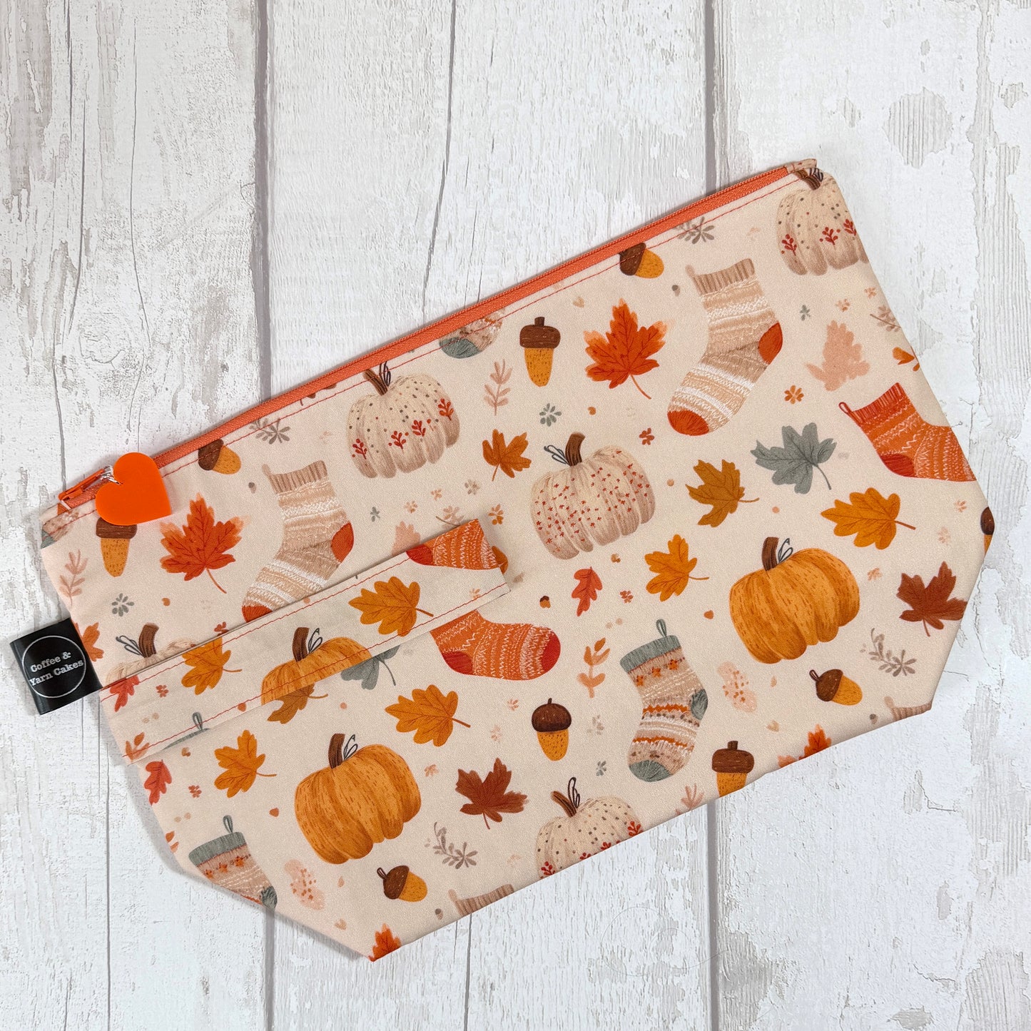 Pumpkin Sock Latte Zipped Project Bag - Large Size