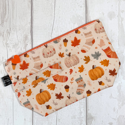 Pumpkin Sock Latte Zipped Project Bag - Large Size