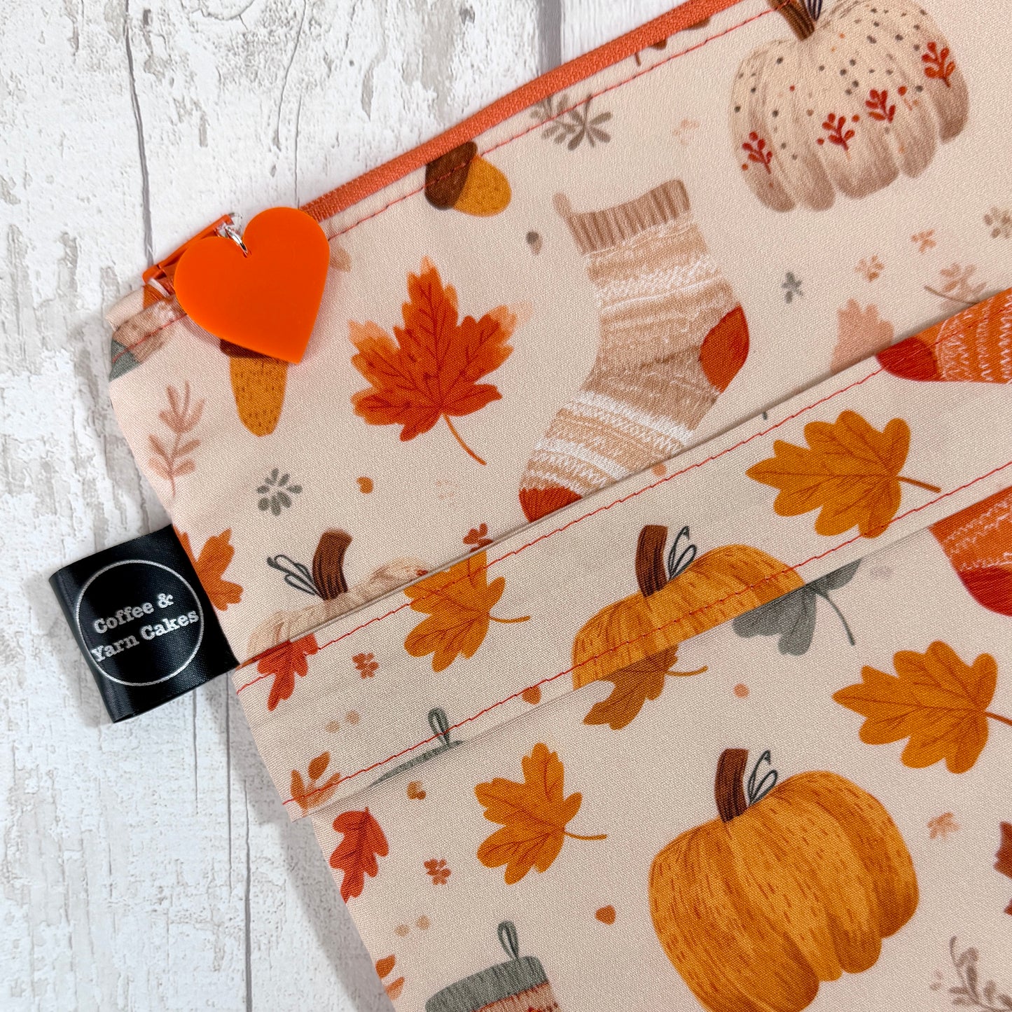 Pumpkin Sock Latte Zipped Project Bag - Large Size