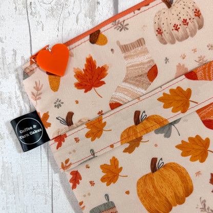 Pumpkin Sock Latte Zipped Project Bag - Large Size