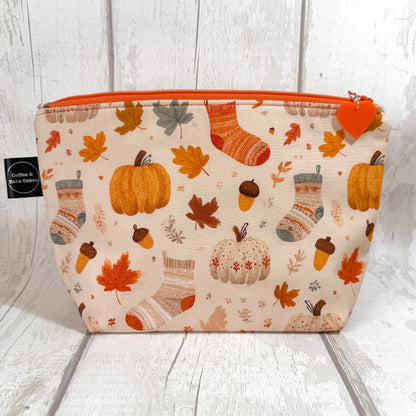 Pumpkin Sock Latte Zipped Project Bag - Small/Sock Size