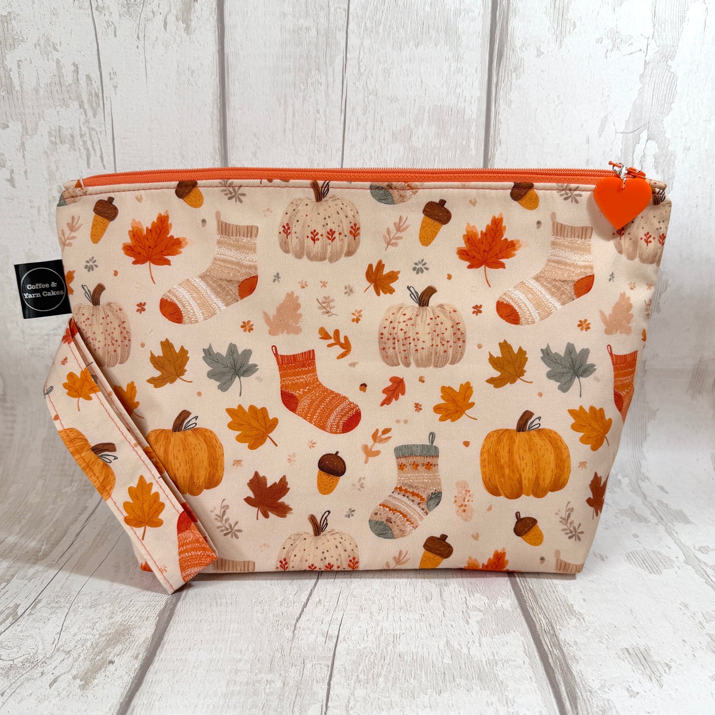 Pumpkin Sock Latte Zipped Project Bag - Large Size