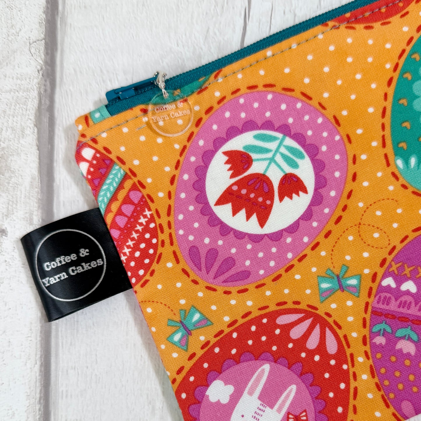 Spring Bunny Orange Bag Set - Small Project Bag & Notions Pouch Set