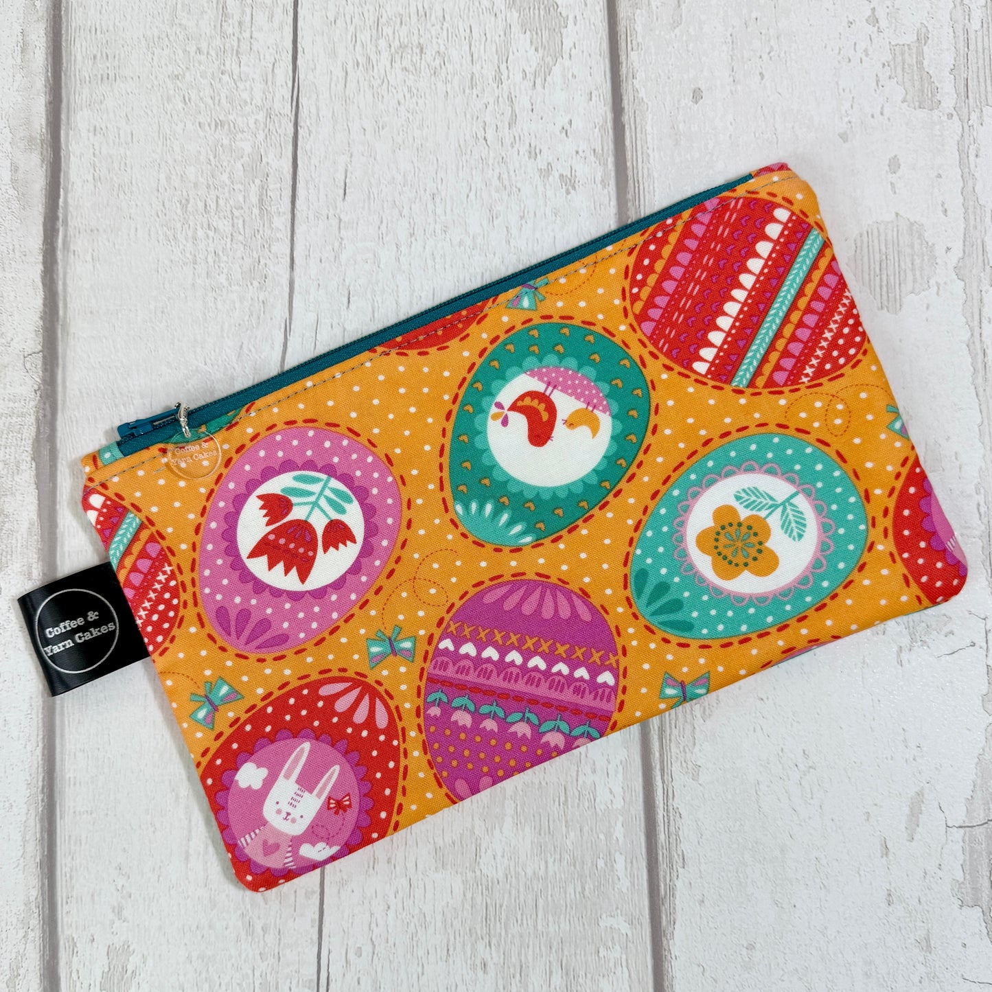 Spring Bunny Orange Bag Set - Small Project Bag & Notions Pouch Set