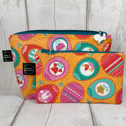 Spring Bunny Orange Bag Set - Small Project Bag & Notions Pouch Set