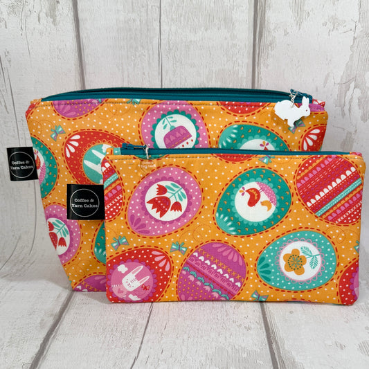 Spring Bunny Orange Bag Set - Small Project Bag & Notions Pouch Set