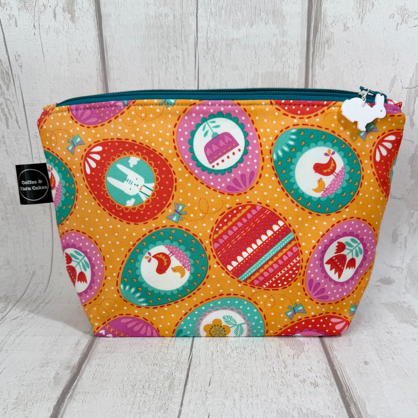 Spring Bunny Orange Bag Set - Small Project Bag & Notions Pouch Set