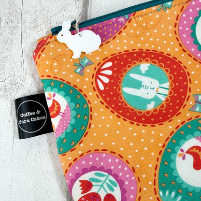 Spring Bunny Orange Bag Set - Small Project Bag & Notions Pouch Set