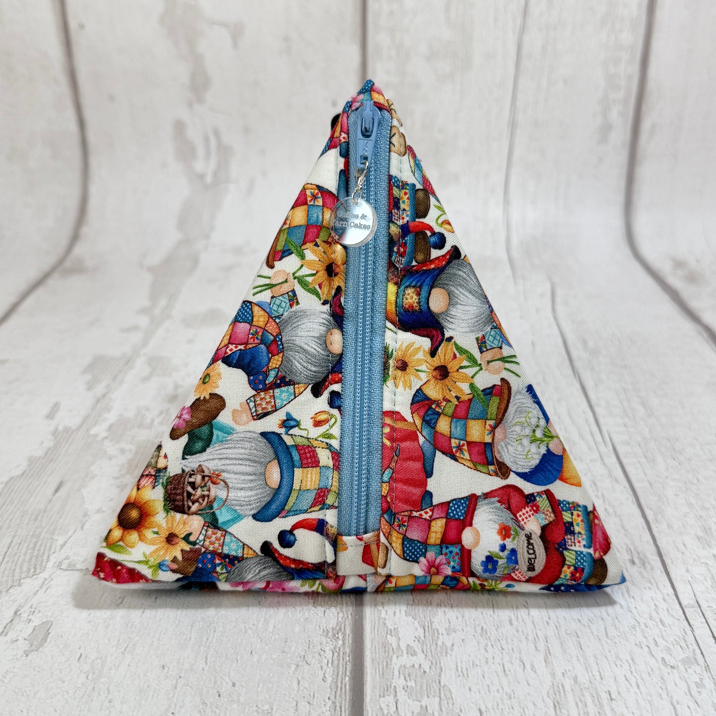 Spring Gnomes Zipped Fabric Pyramid Notions Pouch