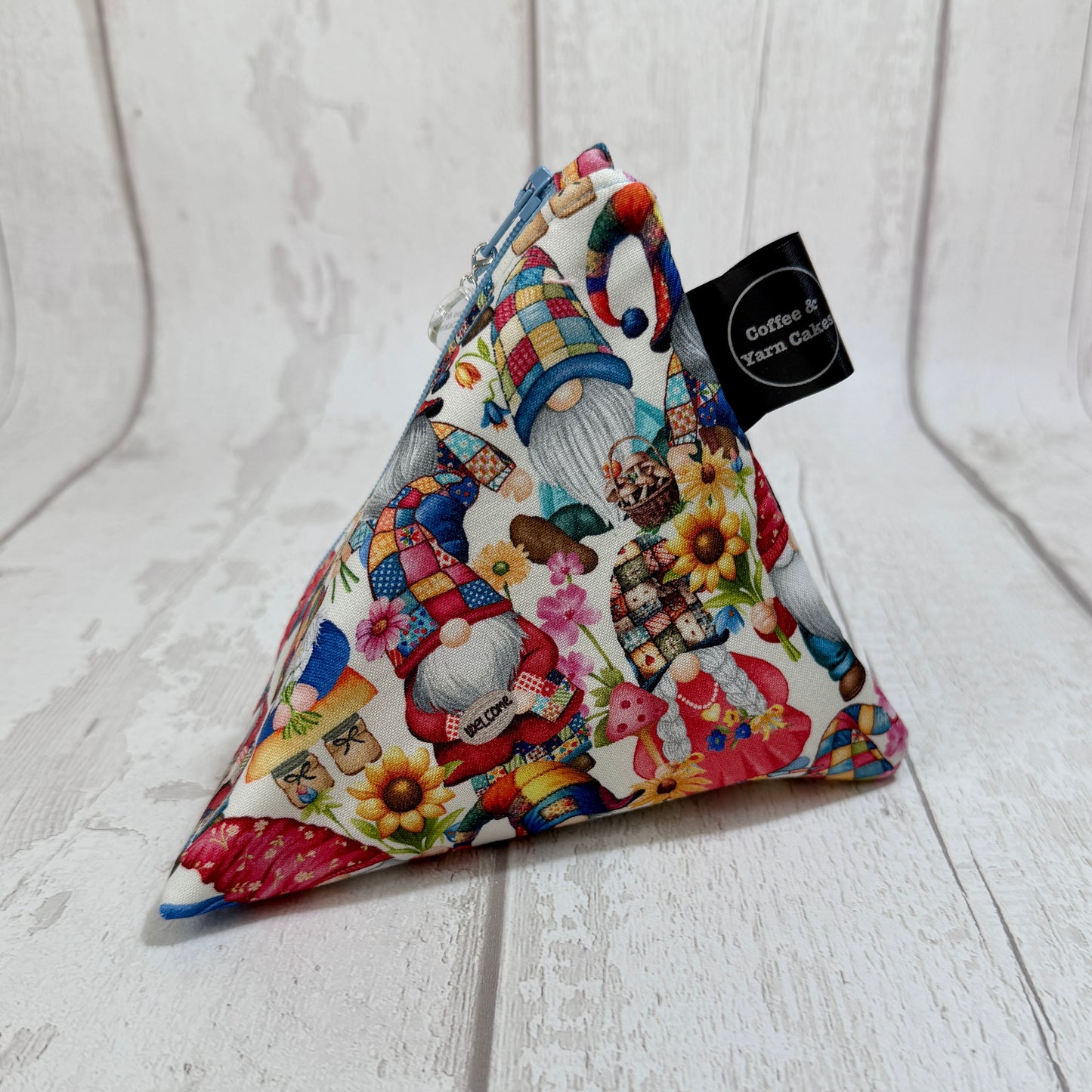 Spring Gnomes Zipped Fabric Pyramid Notions Pouch