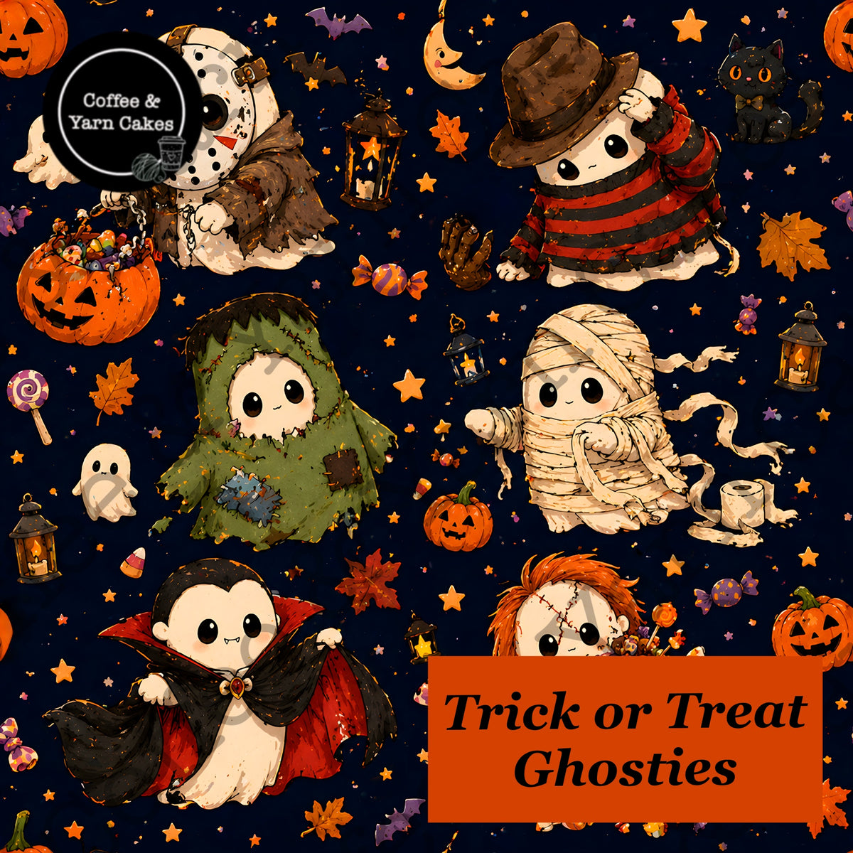 Trick Or Treat Ghosties Zipped Project Bag - Large Size