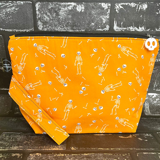 Mister Nobody Projekttasche mit Reißverschluss, Skelette, Orange, Groß