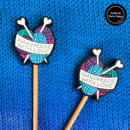 Fil à tricoter fait main avec amour en rose, violet, turquoise, stoppeurs de mailles 1 paire